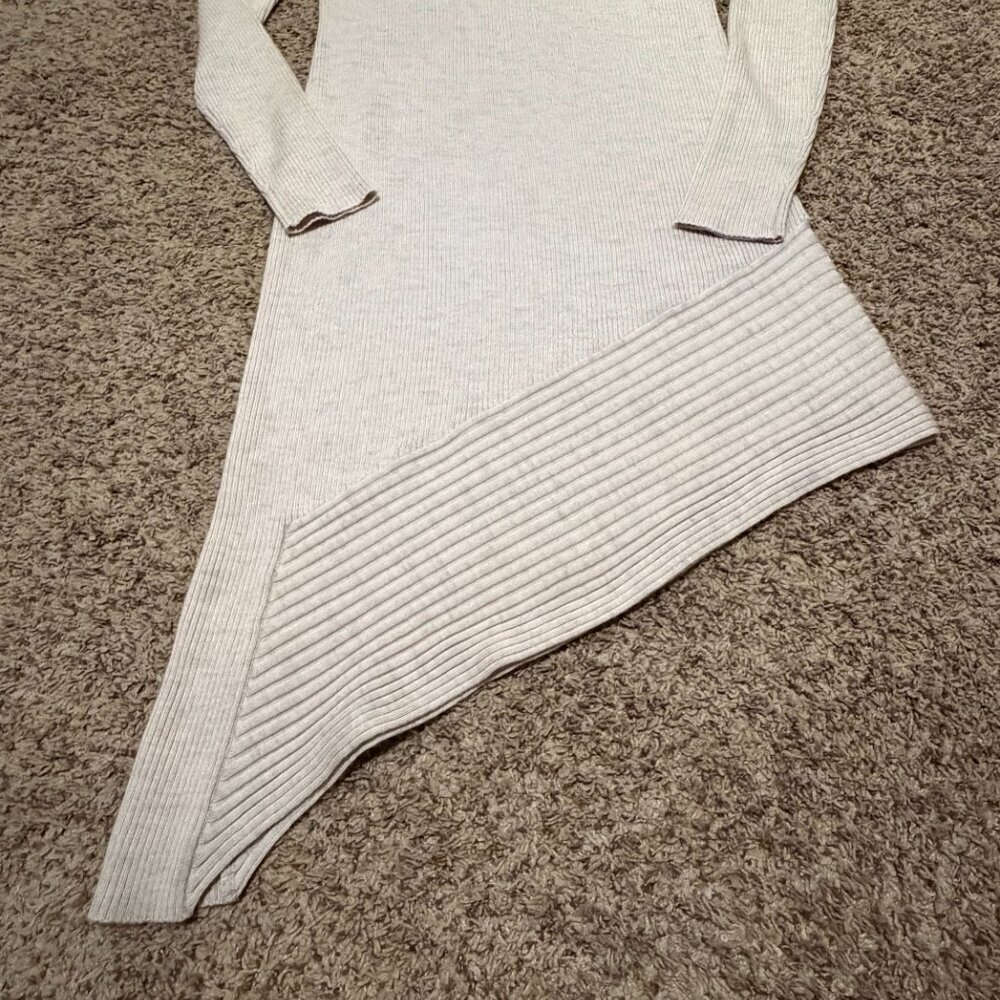 AllSaints Keld Ribbed Merino Wool Asymmetrical Sweater Dress Cream L - Picture 12 of 12